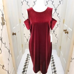 Cranberry Red Velvet Dress. Cut out shoulder. SIZE 12 NWT